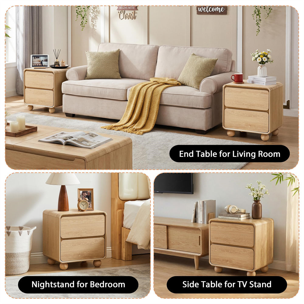 Collage of end tables for living room, bedroom, and TV stand with furniture and decor.