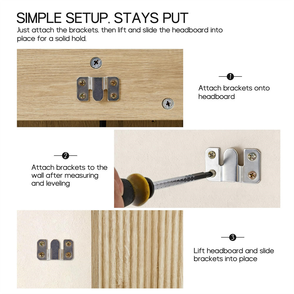 Instructions for attaching a headboard with brackets on a white background