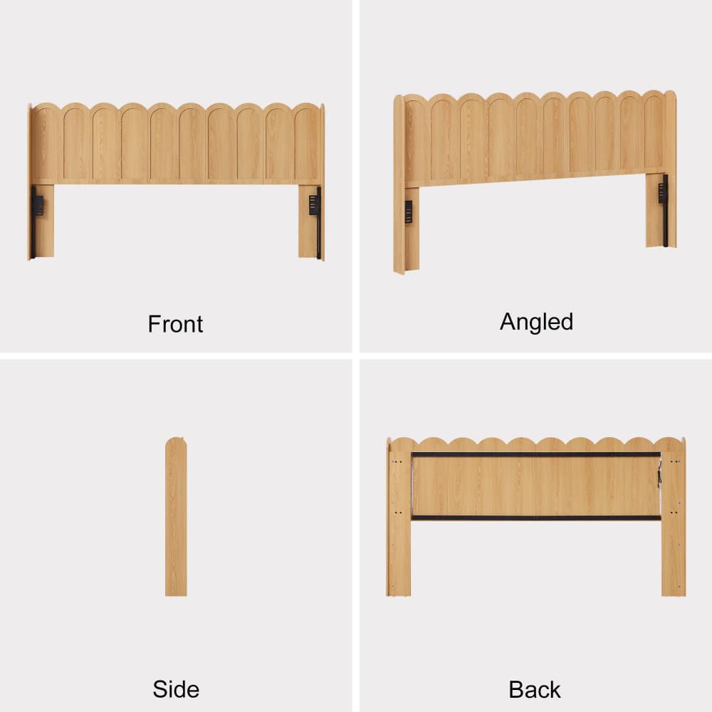 Natural Modern Boho Wood Scalloped Bed Headboard King Size Only with Adjustable LED