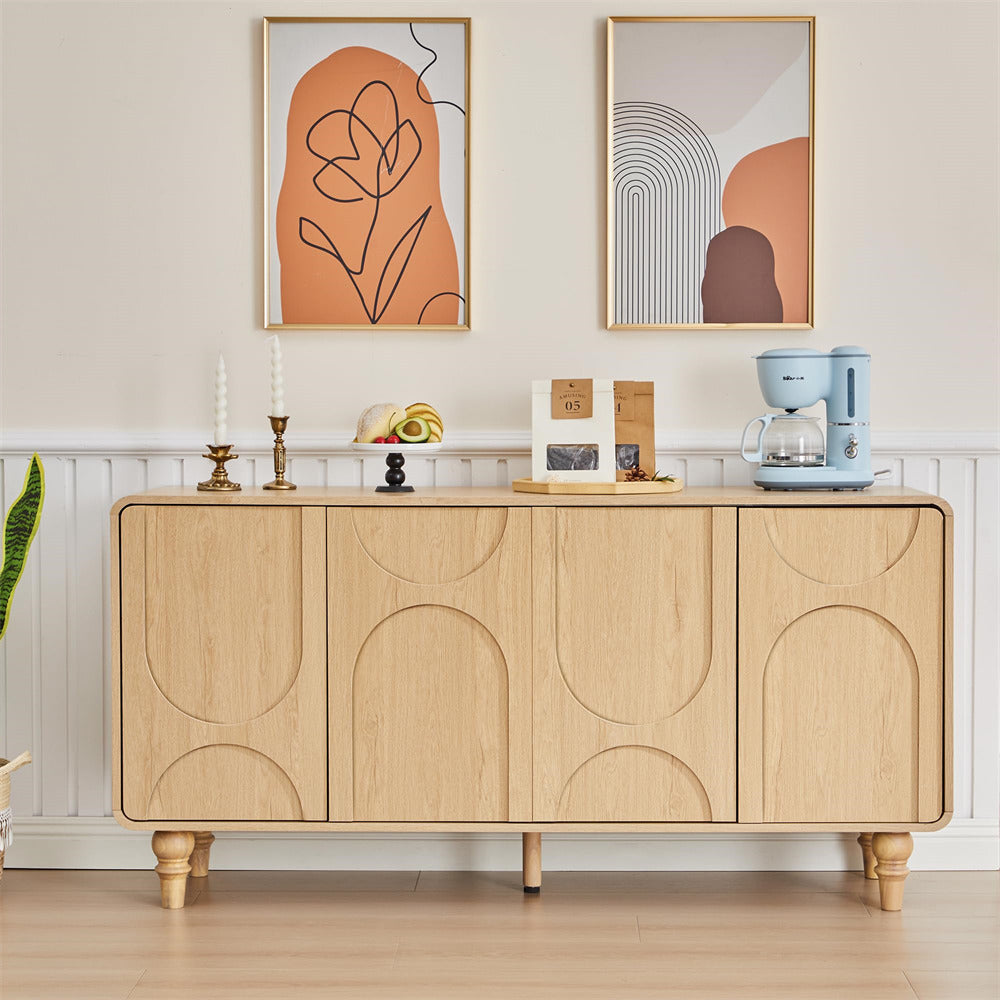 Natural Modern Sideboard Buffet Credenza Storage Cabinet with Doors and Shelves