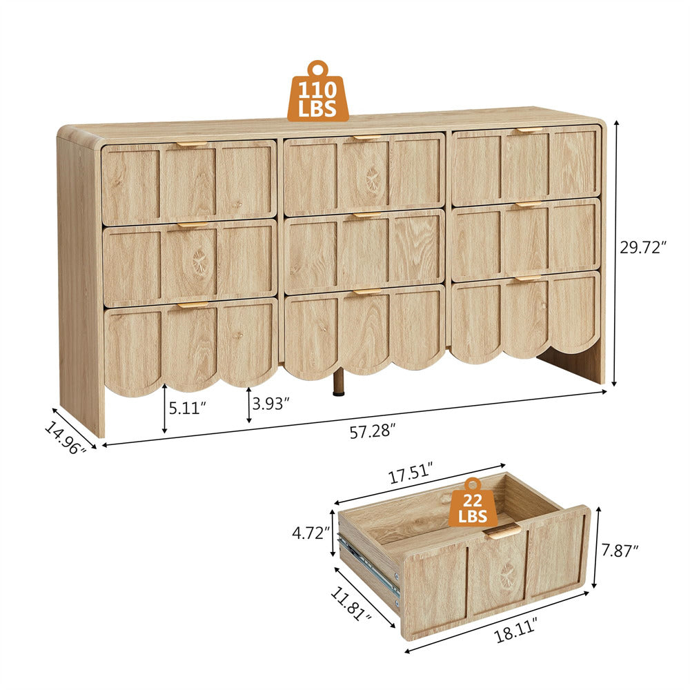 Wooden storage unit with dimensions and weight indicators on a white background