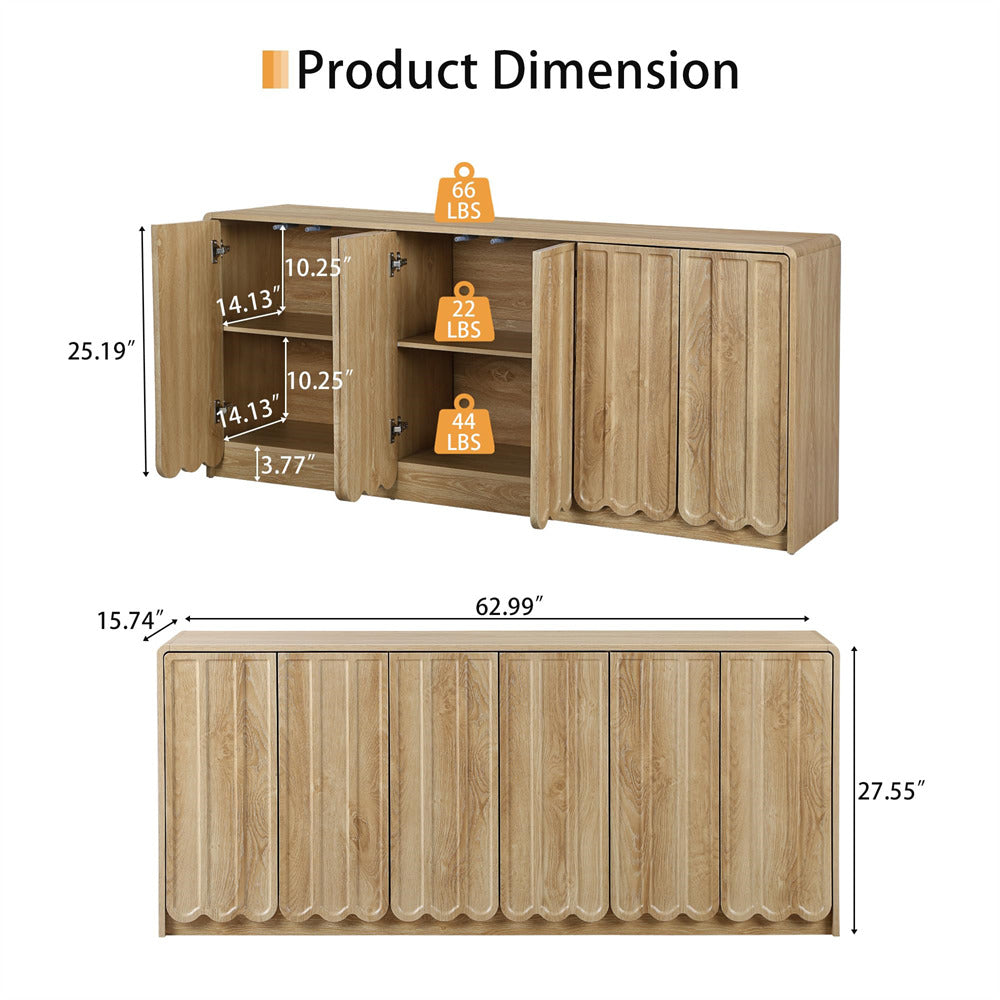 Wooden cabinet with dimensions labeled on a white background