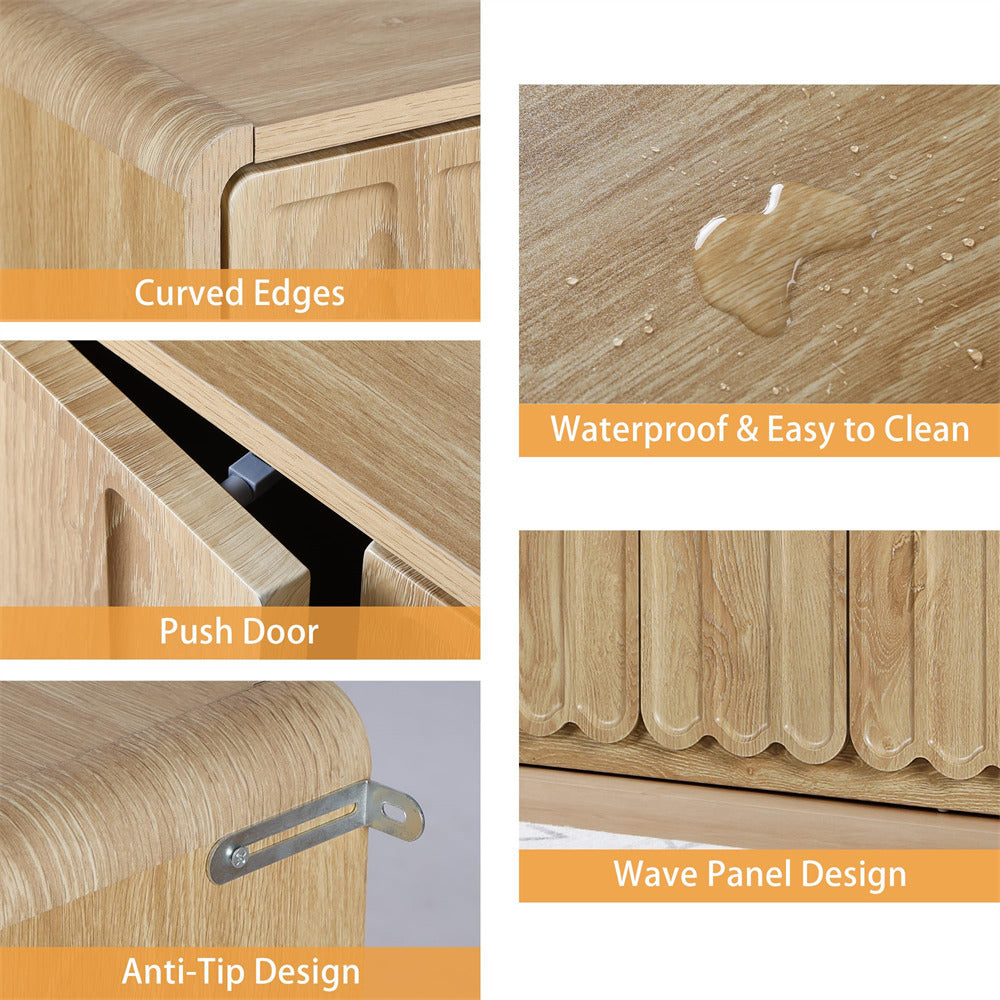 Wooden furniture with features highlighted on a white background