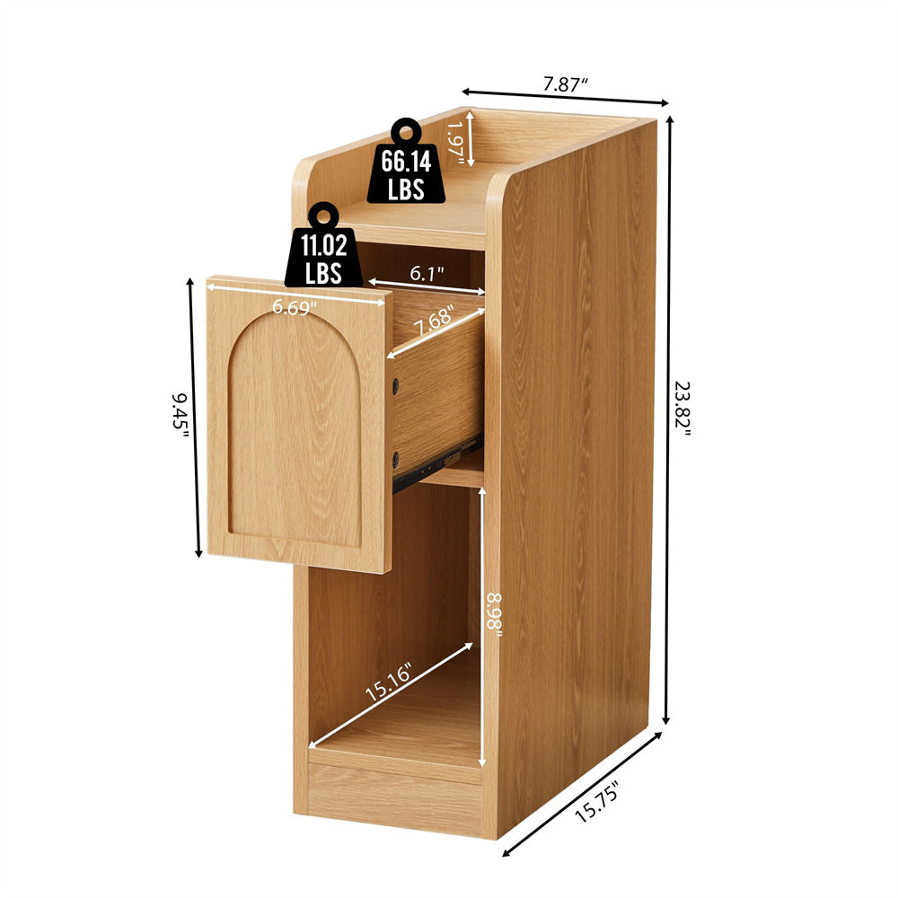 Wooden cabinet with dimensions labeled on a white background