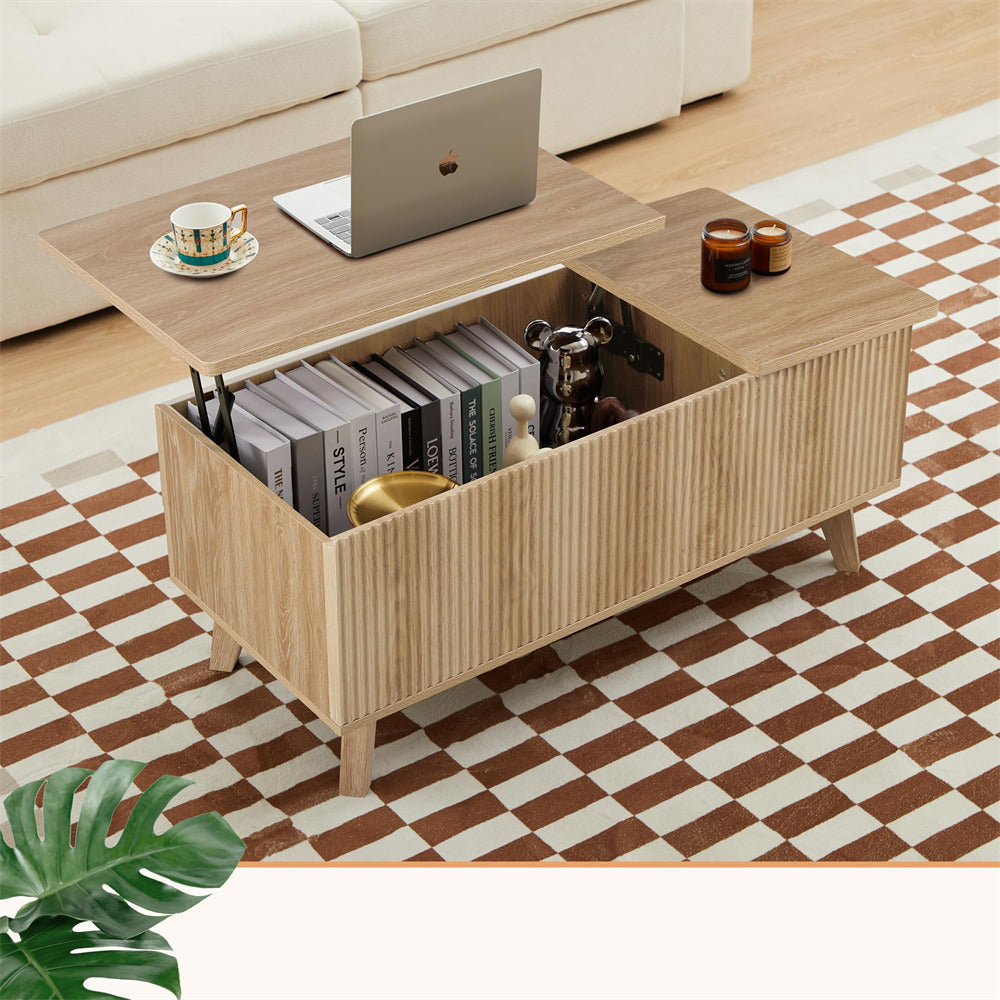 Fluted Lift Top Coffee Table with Hidden Compartment – Stylish Storage ...
