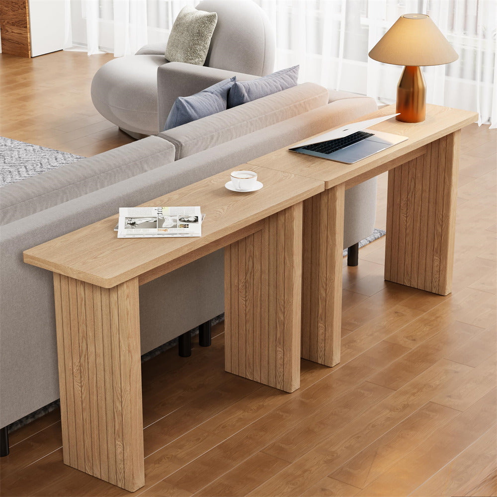 Fluted Rectangular Tables Wooden Fluted Rectangular Entryway Sofa Table Narrow Console Table ...