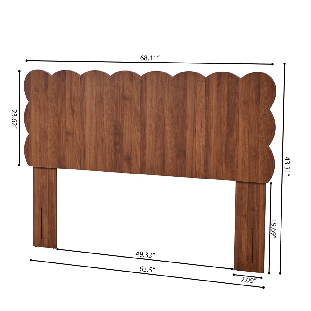 Queen Size Scalloped Headboard Freestanding & Wall Mount Walnut Wood Grain Bedroom Dorm Room Bed Frame