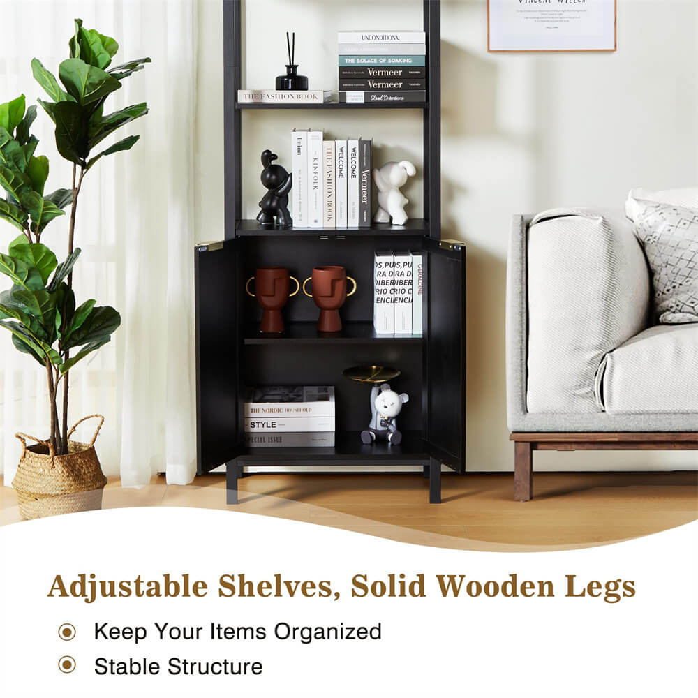 Rattan Bookshelf Tall Bookcase Storage with 3 Tier Open Shelve