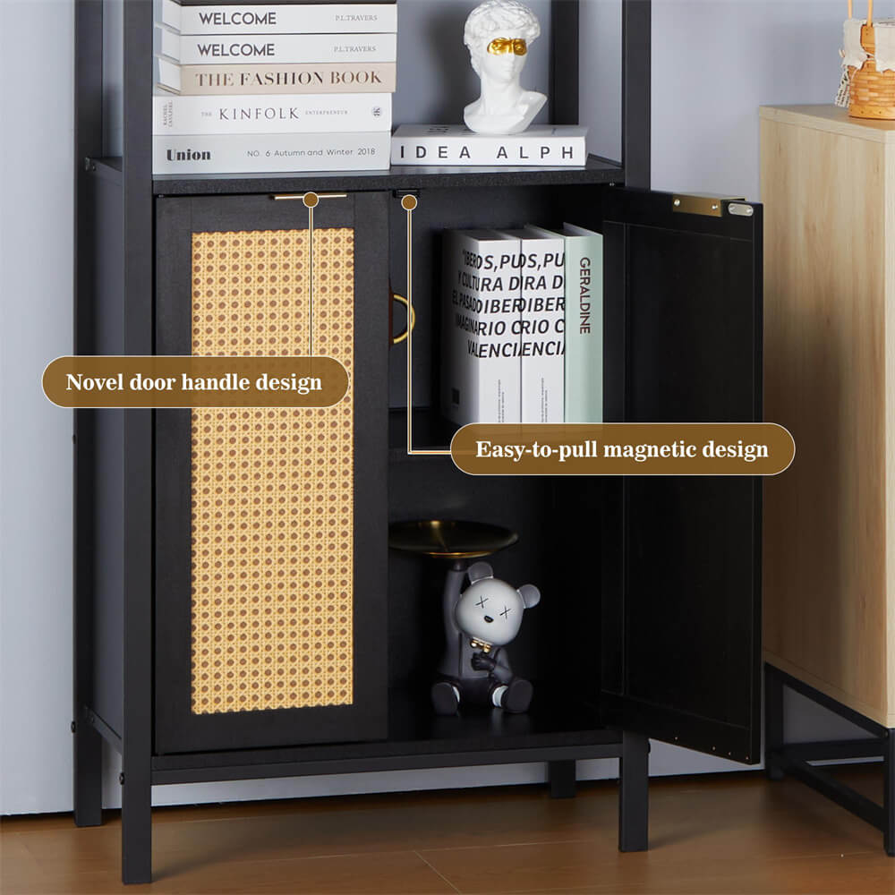 Rattan Bookshelf Tall Bookcase Storage with 3 Tier Open Shelve
