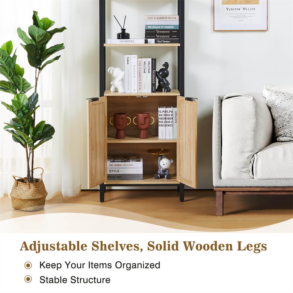 Rattan Bookshelf Tall Bookcase Storage with 3 Tier Open Shelve