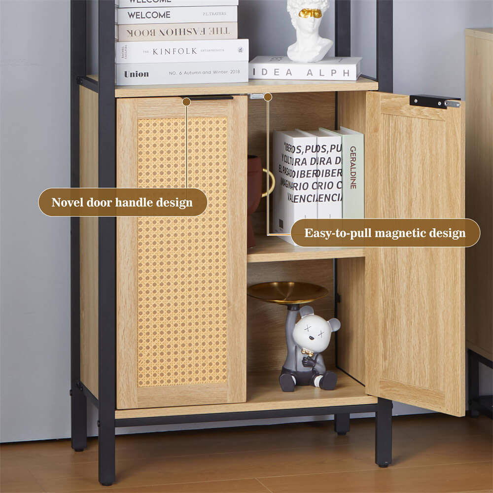 Rattan Bookshelf Tall Bookcase Storage with 3 Tier Open Shelve