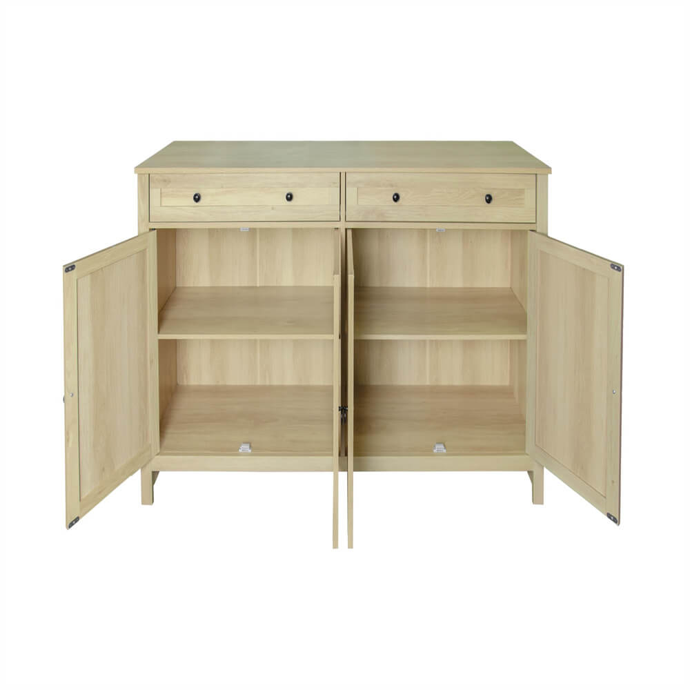 Rattan Sideboard Accent Cabinet Natural with 4 Doors and 2 Drawers