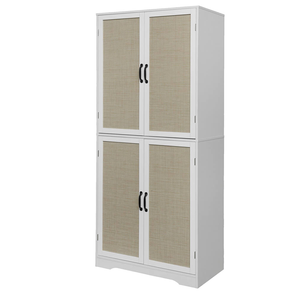 Rattan Storage Cabinet Freestanding Kitchen Pantry Cabinet with 4 Doors