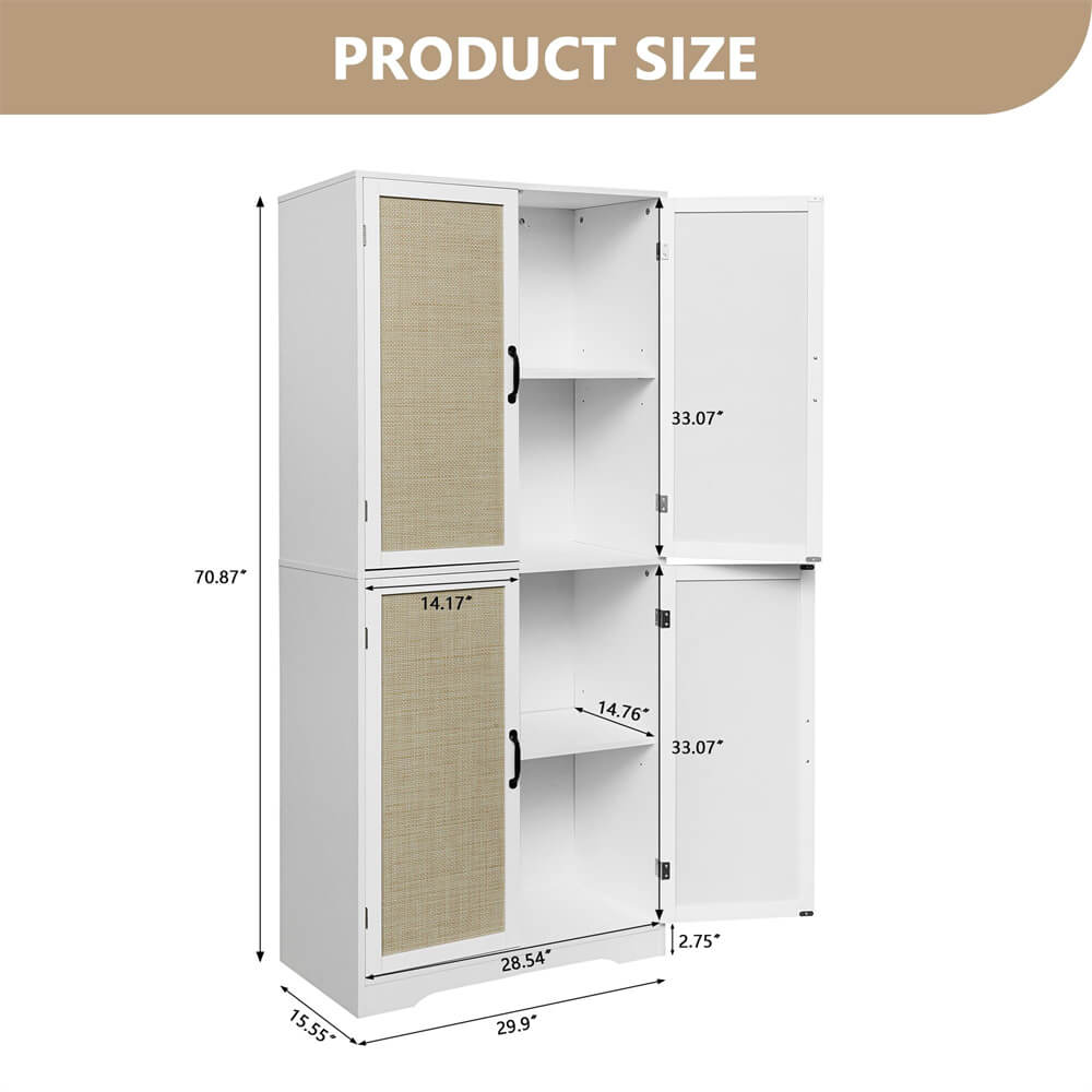 Rattan Storage Cabinet Freestanding Kitchen Pantry Cabinet with 4 Doors
