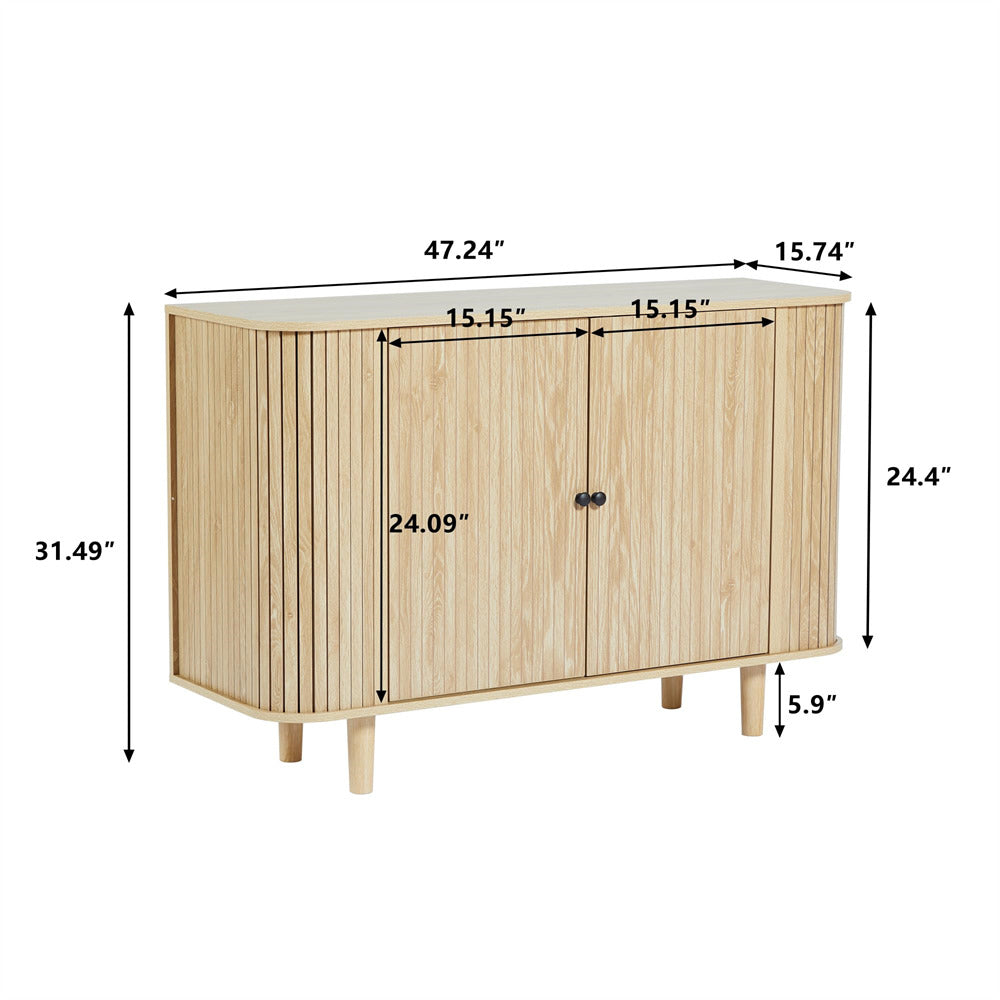 Sideboard Buffet Cabinet Console Table Natural with Stripping Decorated Design and 2 Doors