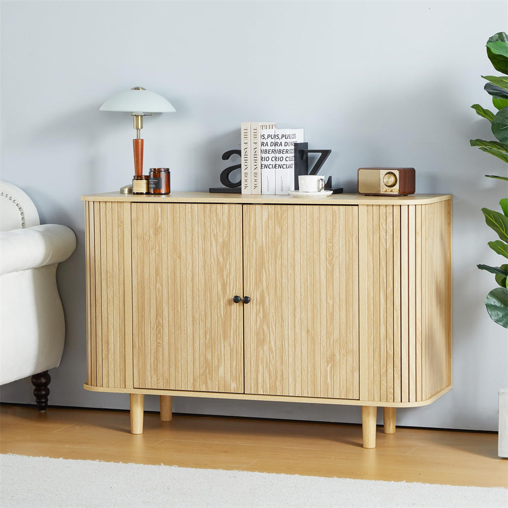 Sideboard Buffet Cabinet Console Table Natural with Stripping Decorated Design and 2 Doors