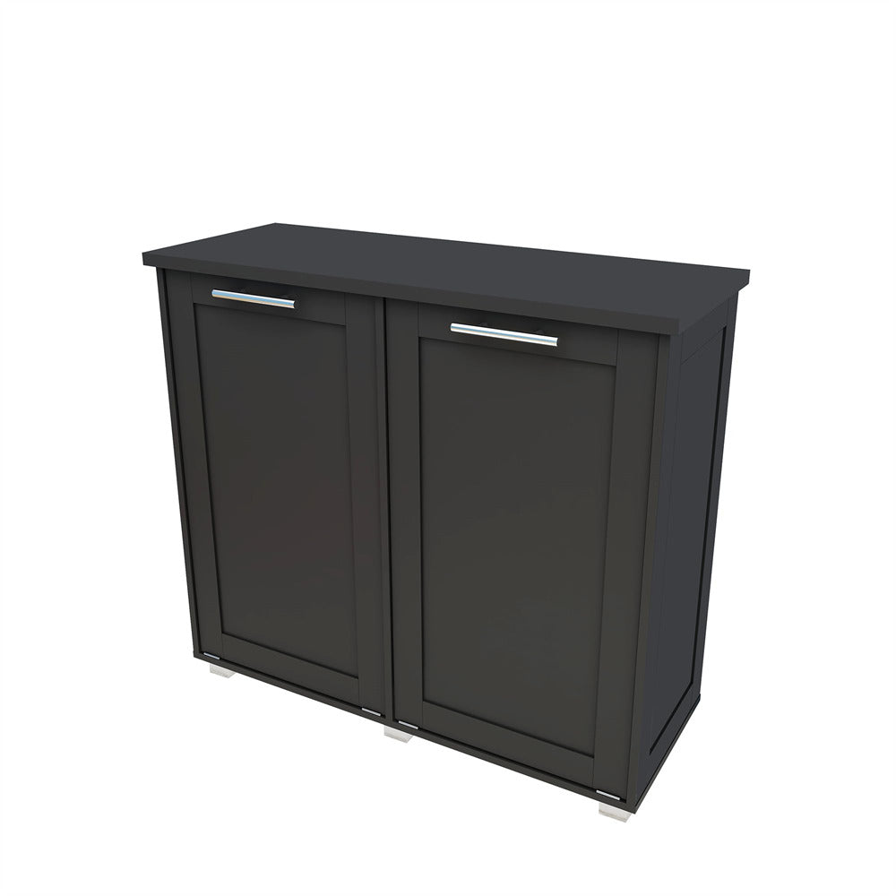 Smart Freestanding Wooden 20 Gallon Double Tilt Out Trash Cabinet Laundry Hamper Black