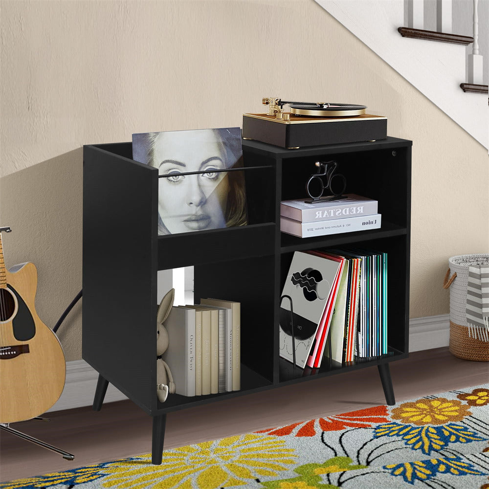 Vinyl Record Player Stand Turntable Stand with Power Outlet Black