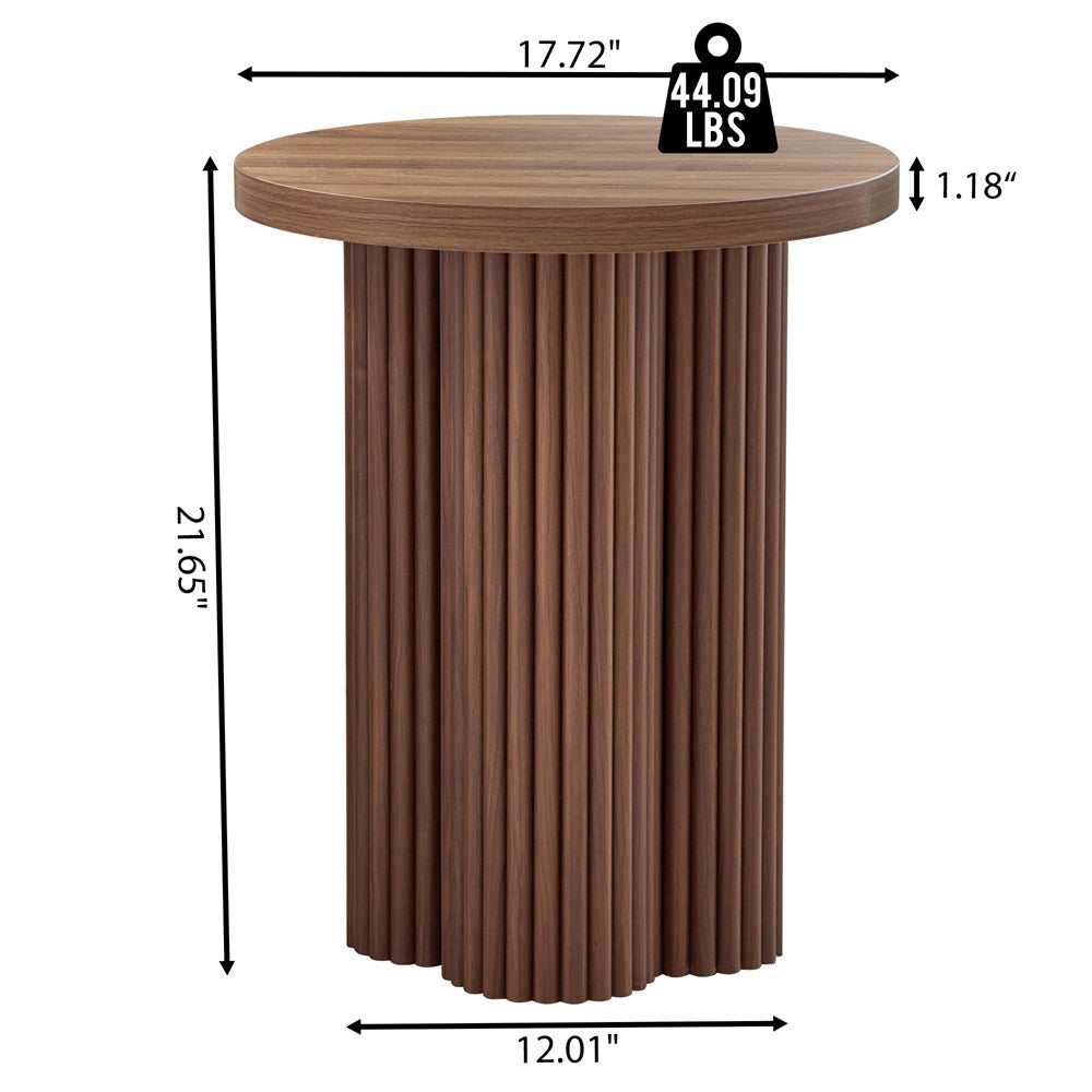 Walnut 17.7'' Mid Century Modern Side Table Round Fluted End Table