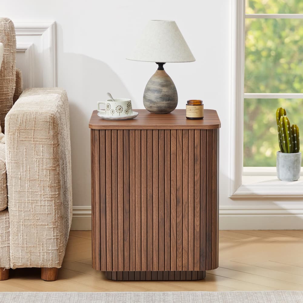 Walnut 18" Square Fluted End Table with Removable Lid Access and Storage