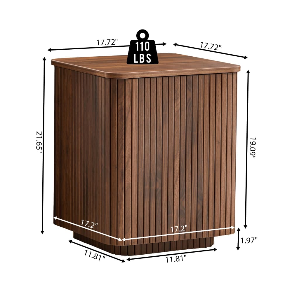 Walnut 18" Square Fluted End Table with Removable Lid Access and Storage Size