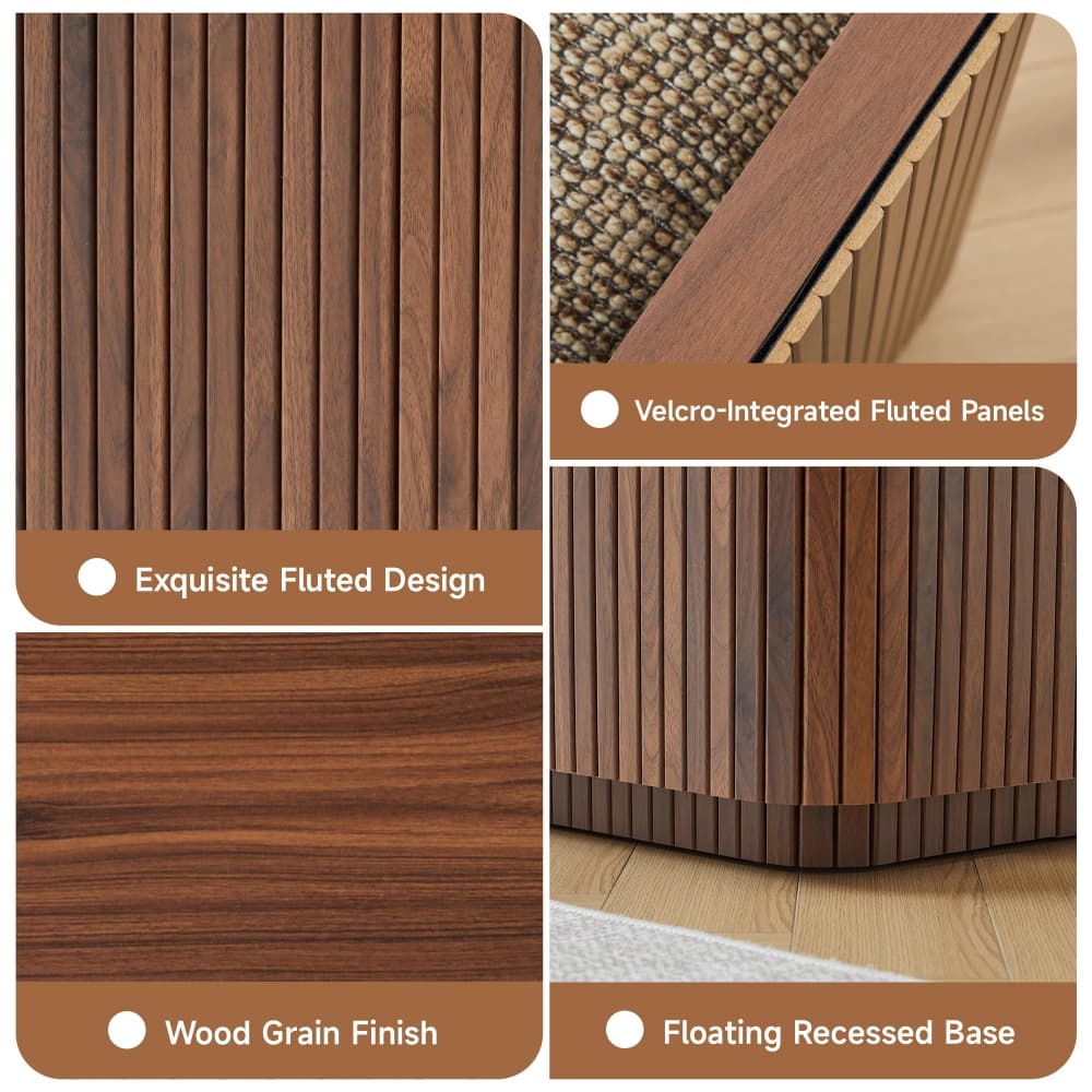Walnut 18" Square Fluted End Table with Removable Lid Access and Storage