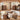 A four-panel collage showing a versatile wooden nightstand and end table in different home settings. The furniture has a warm medium-brown wood finish with vertical fluted slats.