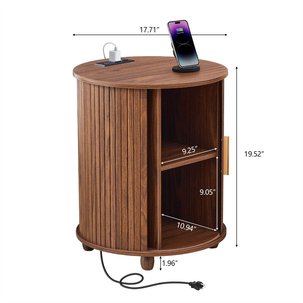 Wooden side table with dimensions labeled on a white background