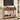 Wooden console table in a living room setting with decor items.