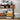 Wooden side table with features highlighted, including sliding tambour doors and a bottom open shelf.