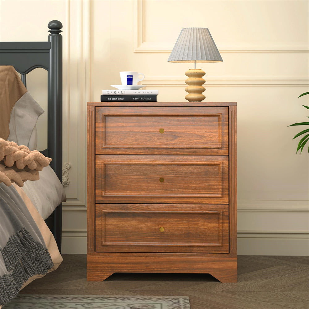 23-inch Wide 3-Drawer Nightstand Wooden End Table Small Dresser with Carved Sides 23-inch Wide 3-Drawer Nightstand Wooden End Table Small Dresser with Carved Sides