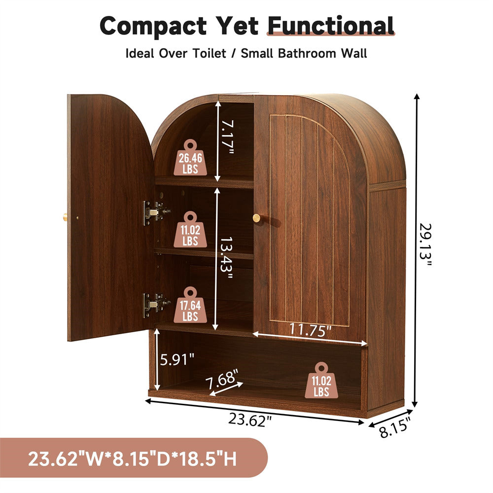 Wooden cabinet with dimensions and weight capacity indicators on a white background
