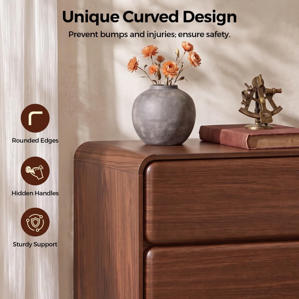 Walnut 23.62'' Modern Nightstand Bedside Table with 3 Large Drawers and Hidden Handles