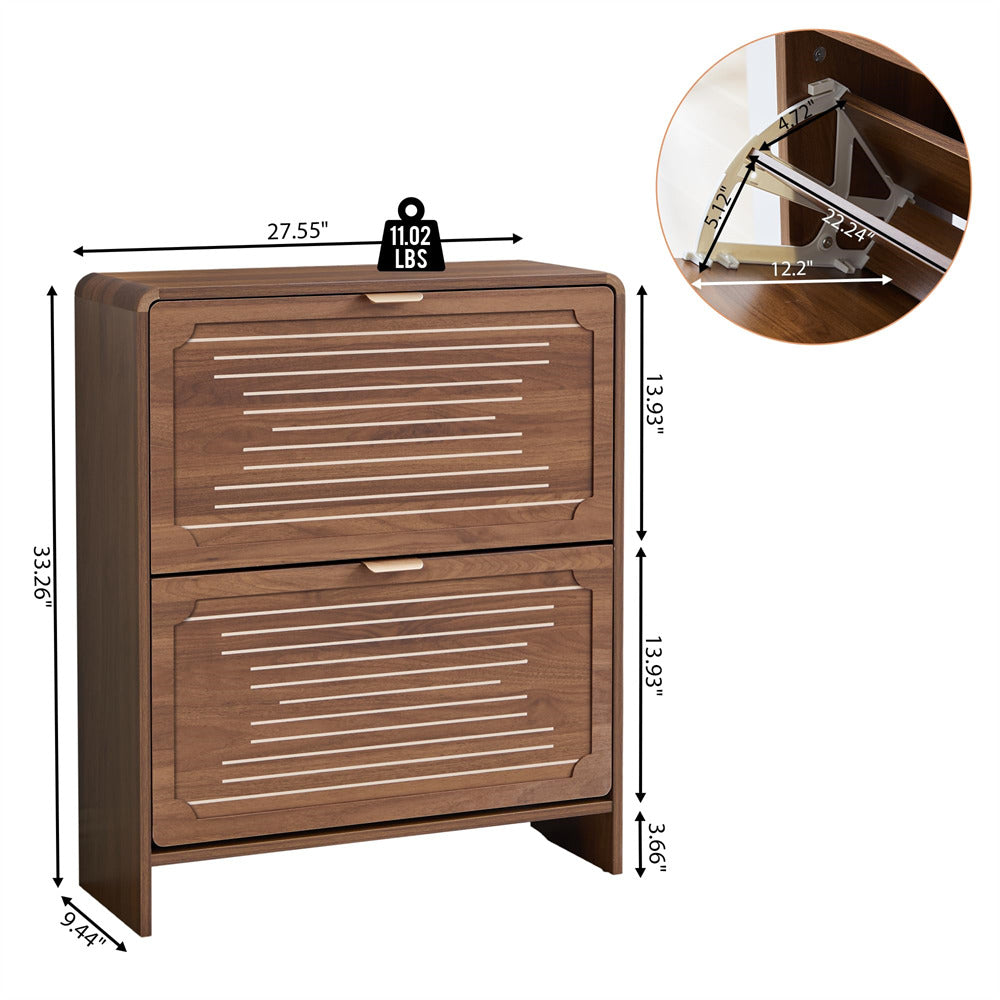 Walnut 27.55'' Freestanding Wood Hidden Shoe Cabinet with 2 Flip Drawers and Adjustable Shelf