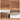 Four-panel feature graphic showing a wood-look furniture surface detail: durable MDF panel, wood-grain veneer with waterproof finish, rounded corners, and a black metal towel bar.