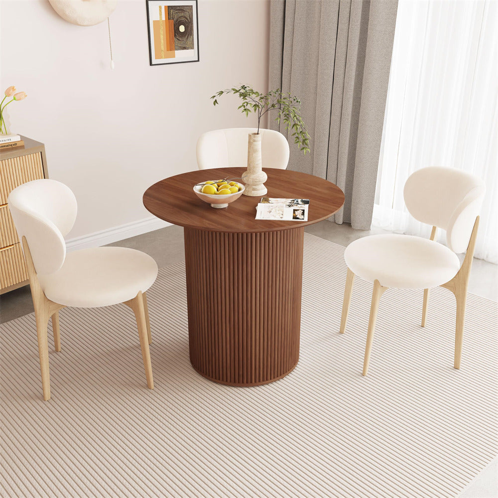 Walnut 31.5" Round Small Kitchen Dinner Table with Fluted Wood Base