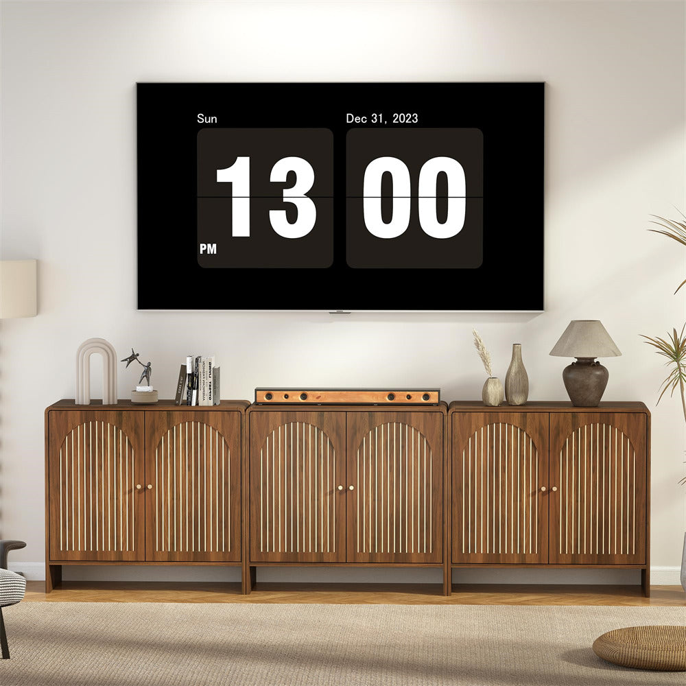Walnut 31.5" Sideboard Storage Cabinet with 2 Doors & Arched Striped Pattern