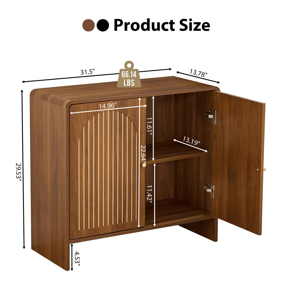 Walnut 31.5" Sideboard Storage Cabinet with 2 Doors & Arched Striped Pattern