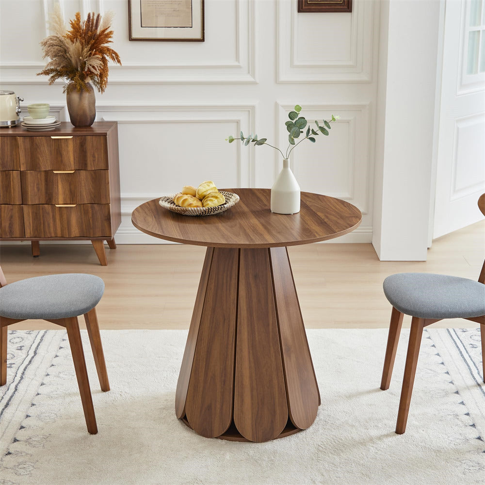 Walnut 31.5 inch Modern Wood Round Kitchen DiningTable for 2 to 4 with Petal Base