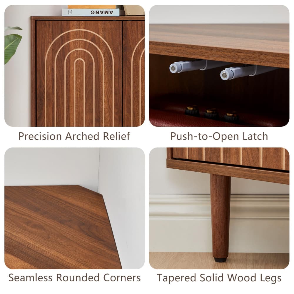 Walnut 31" Arched Fluted Corner Storage Cabinet Sideboard with adjustable shelf
