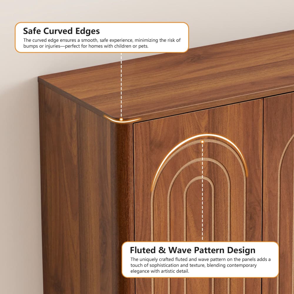 Walnut 35.4" Wooden Wall Mounted Bathroom Cabinet with 3 Doors and Adjustable Shelves