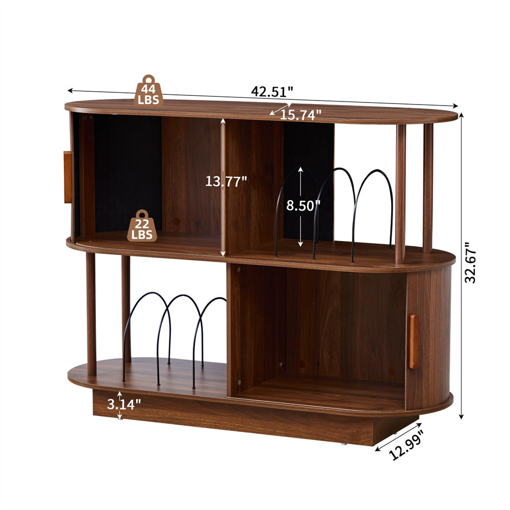 Wooden shelf with dimensions labeled on a white background