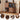 Wooden record player console with records and speakers, featuring close-up details of design elements.