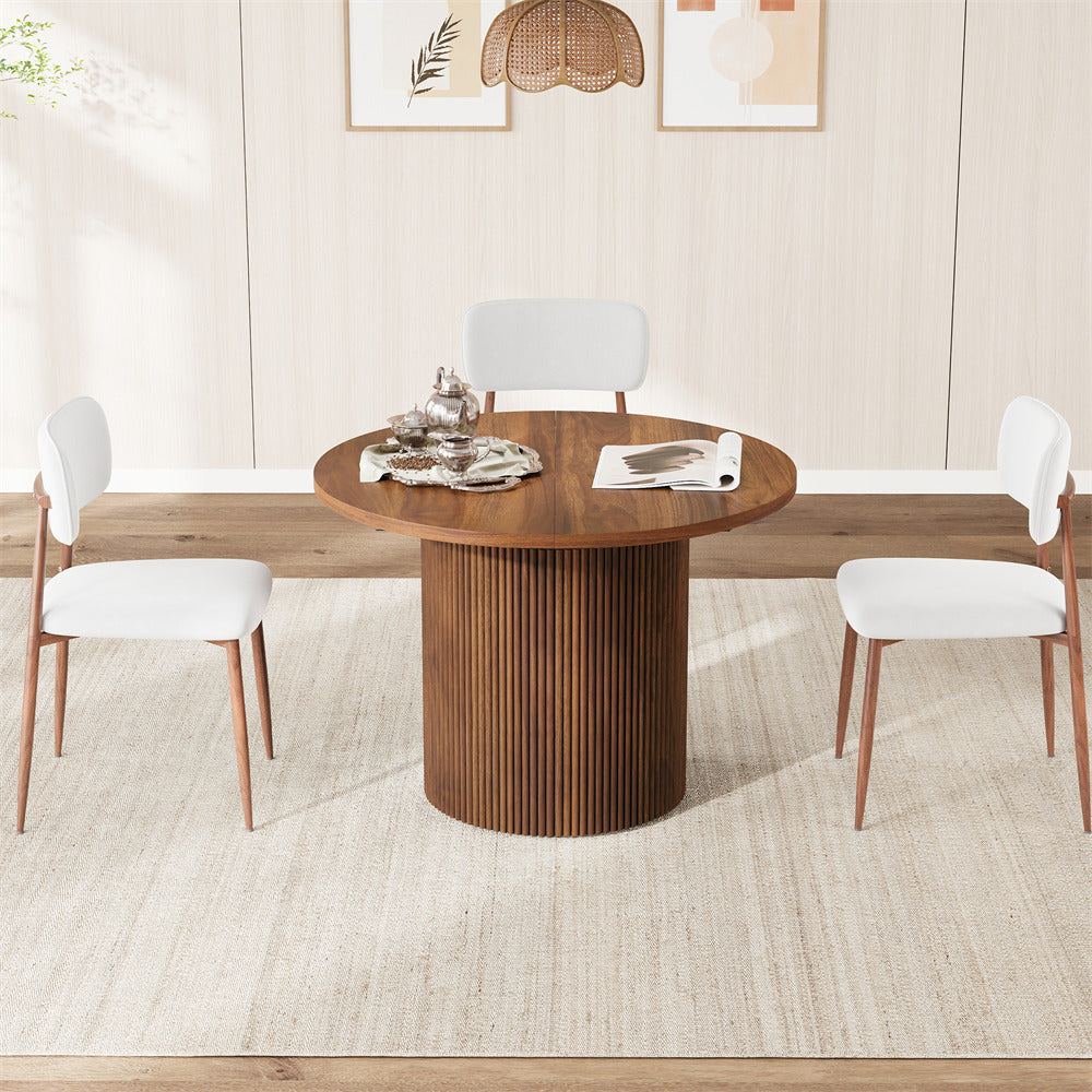 Walnut 42"-105" Kitchen Extendable Oval Dining Table for 4-12 with Fluted Pedestal Base & Reinforced Metal Support Leg