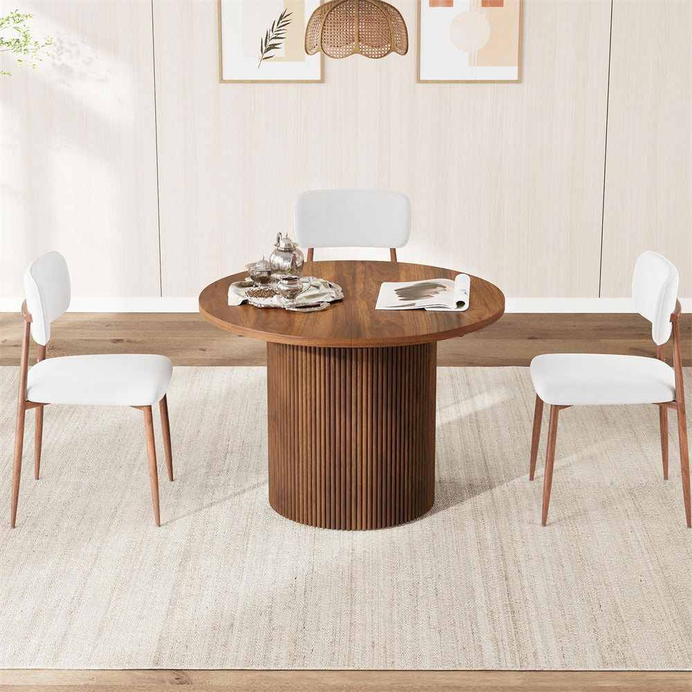 Walnut 42"-120" Kitchen Extendable Oval Dining Table for 4-14 with Fluted Pedestal Base & Reinforced Metal Support Leg