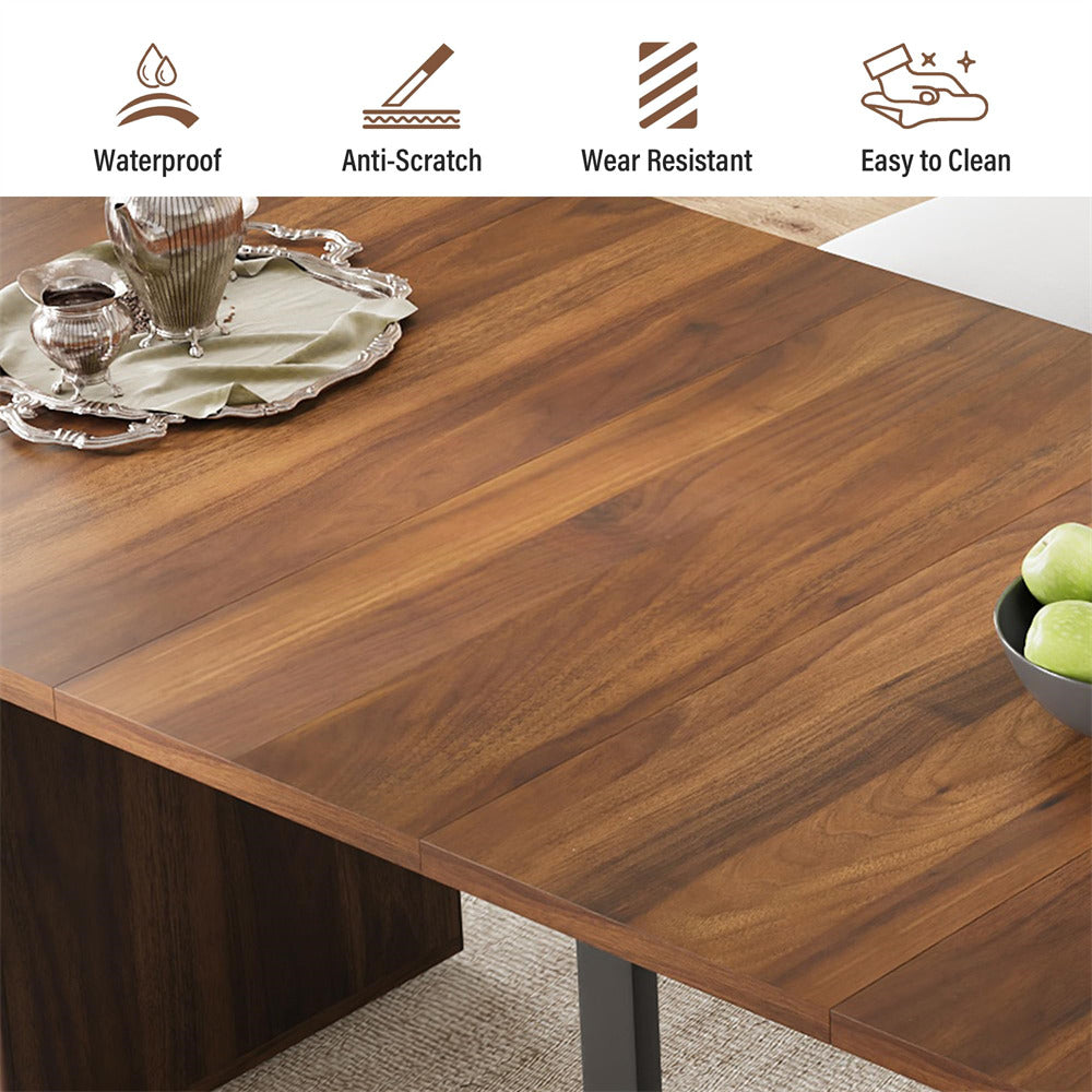Walnut 42"-120" Kitchen Extendable Oval Dining Table for 4-14 with Fluted Pedestal Base & Reinforced Metal Support Leg