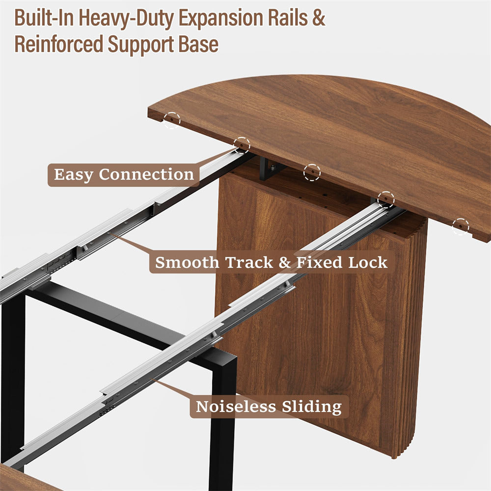 Walnut 42"-120" Kitchen Extendable Oval Dining Table for 4-14 with Fluted Pedestal Base & Reinforced Metal Support Leg