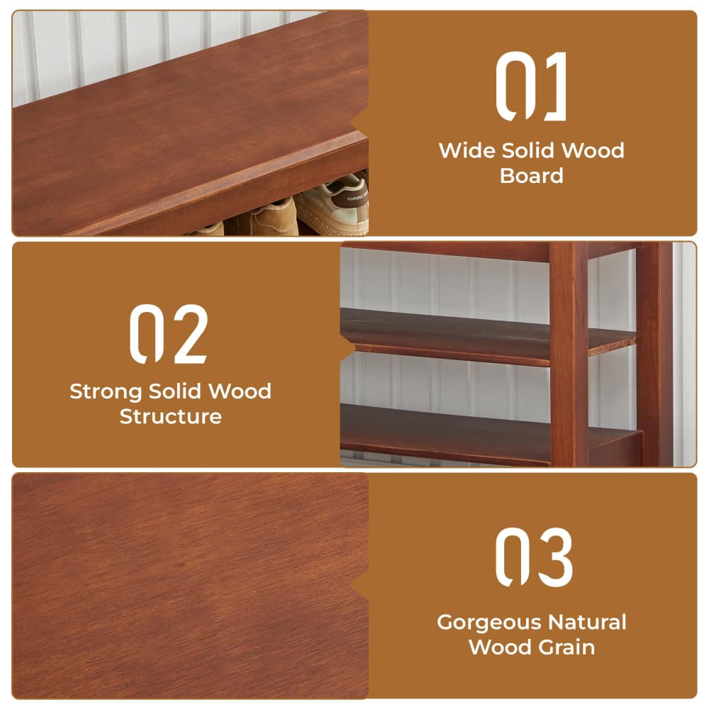 Walnut 42.5" Wood Shoe Bench Entryway Shoe Rack with Hidden Flip-Top Compartment and Wheels