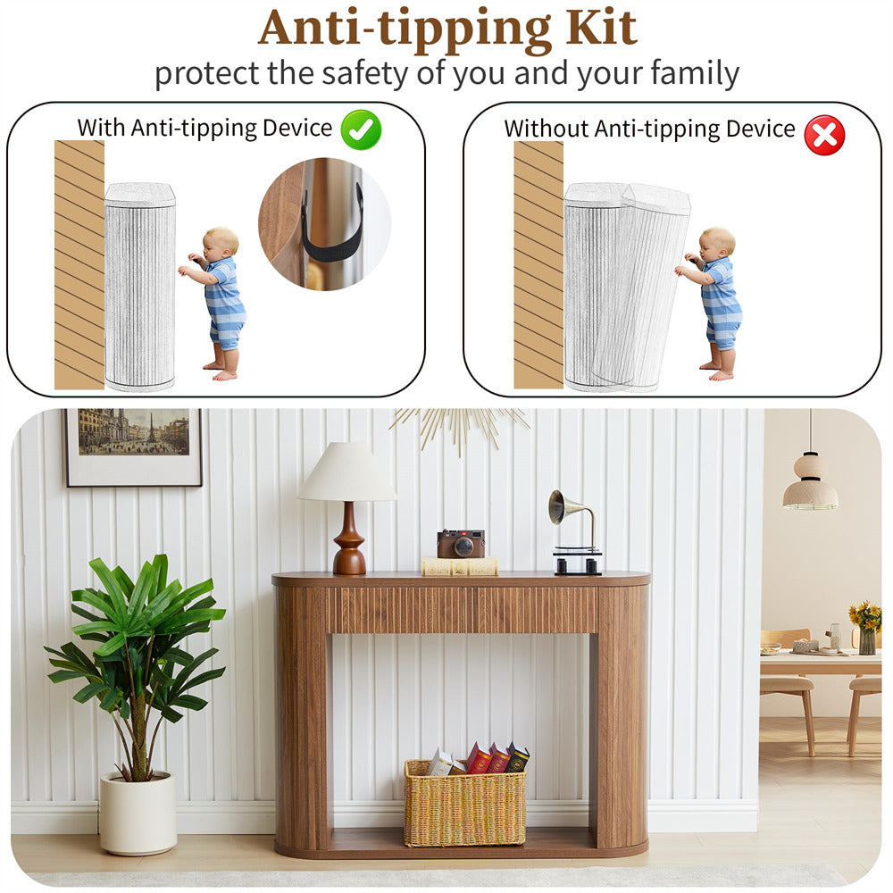 Walnut 42.5” Fluted Entryway Console Table with 2 Drawers and Rounded Corners