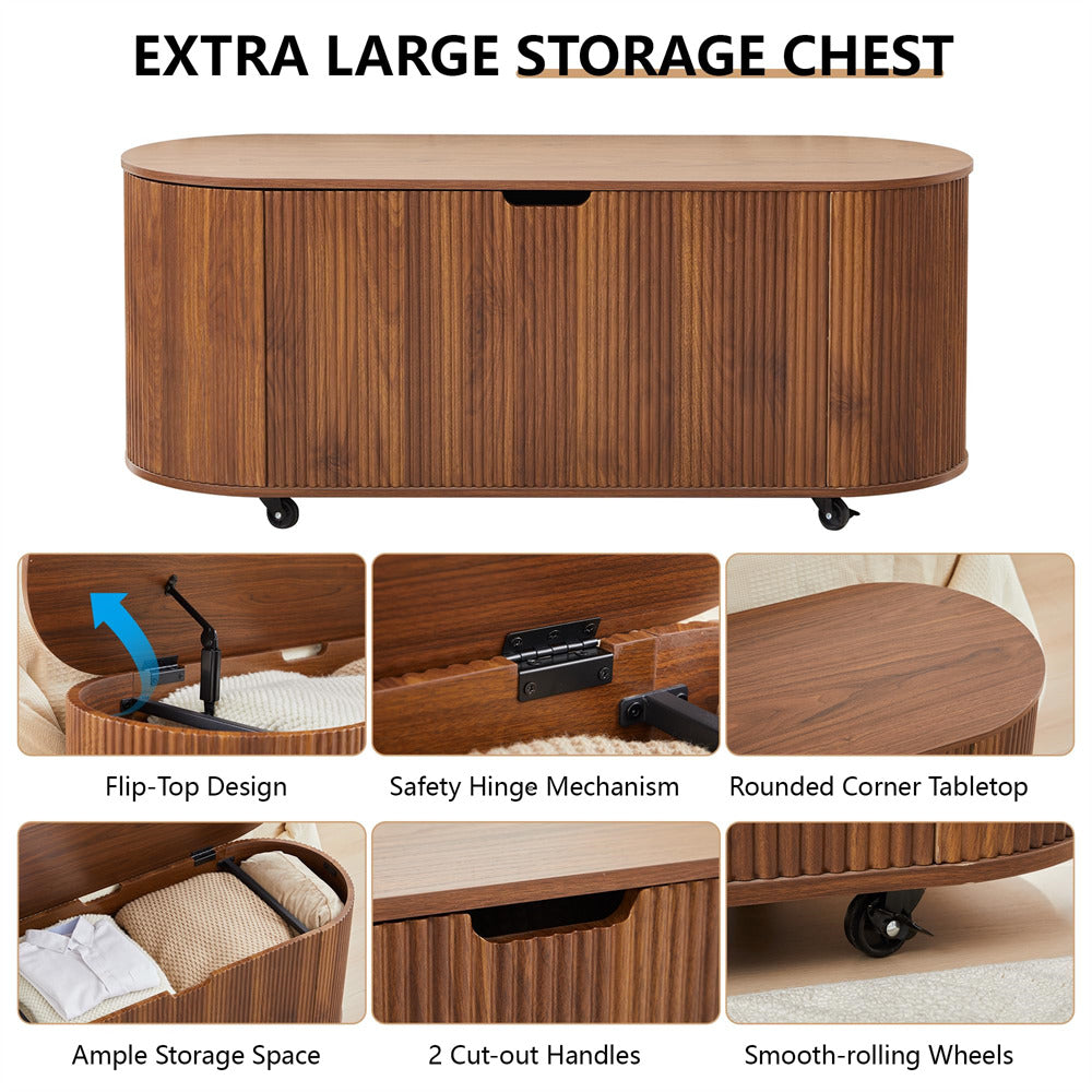 Wooden storage chest with features highlighted on a white background